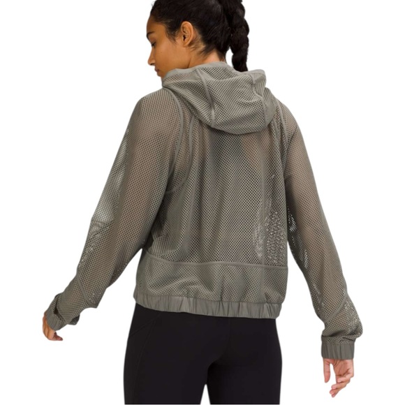 Lululemon Womens Relaxed Fit Mesh Long Sleeve Full-Zip Jacket Size 8 Green Hood - Picture 2 of 11